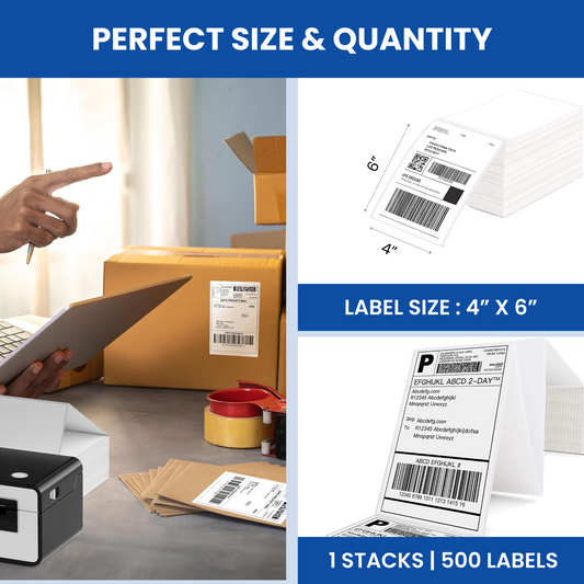 500 LABELS (1 Stack of 500 Label) 4x6 (100x150 mm) Direct Thermal Label Stack Address, Shipping, Ecommerce, Labels