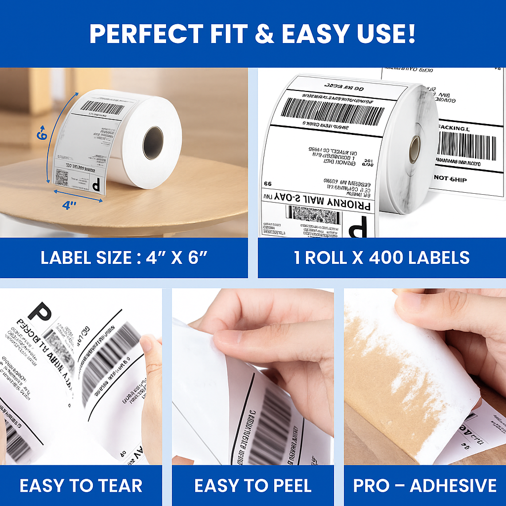 400 Label of 1 Roll of 4x6 (100x150 mm) Direct Thermal Label Stack Address, Shipping, Ecommerce, Labels