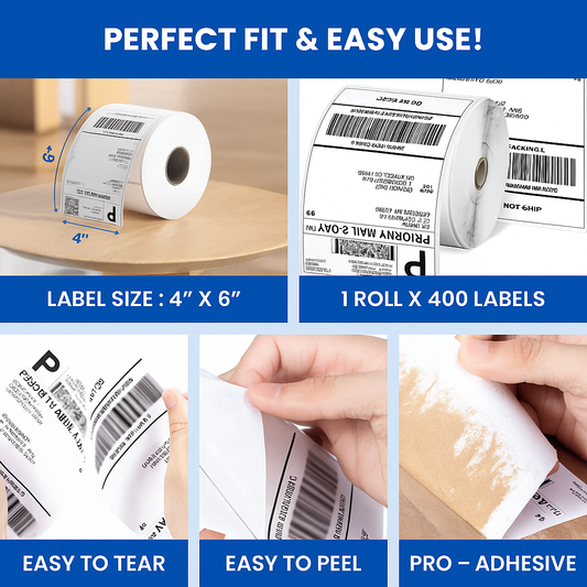 400 Label of 1 Roll of 4x6 (100x150 mm) Direct Thermal Label Stack Address, Shipping, Ecommerce, Labels