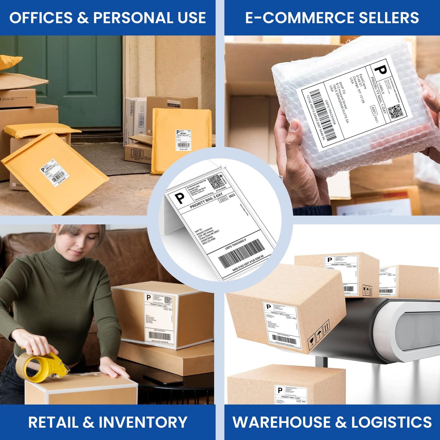 2000 LABELS (4 Stack of 500 Label) 4x6 (100x150 mm) Direct Thermal Label Stack Address, Shipping, Ecommerce, Labels