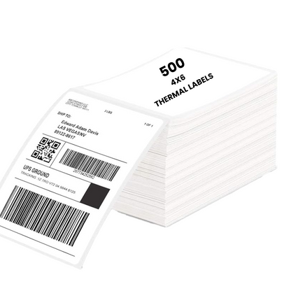 500 LABELS (1 Stack of 500 Label) 4x6 (100x150 mm) Direct Thermal Label Stack Address, Shipping, Ecommerce, Labels