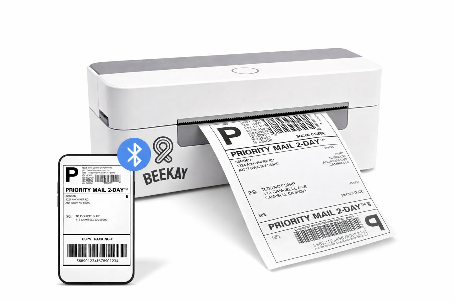 BEEKAY® USB + Bluetooth Thermal Label Printer using COMPUTER as well as Mobile Phone Using App  which can print 4×6,3x5,2x1,4x4 Adjustable Size 203 DPI,Compatible windows and mac for Shipping Barcode Label Ecommerce 1 Yr Warranty