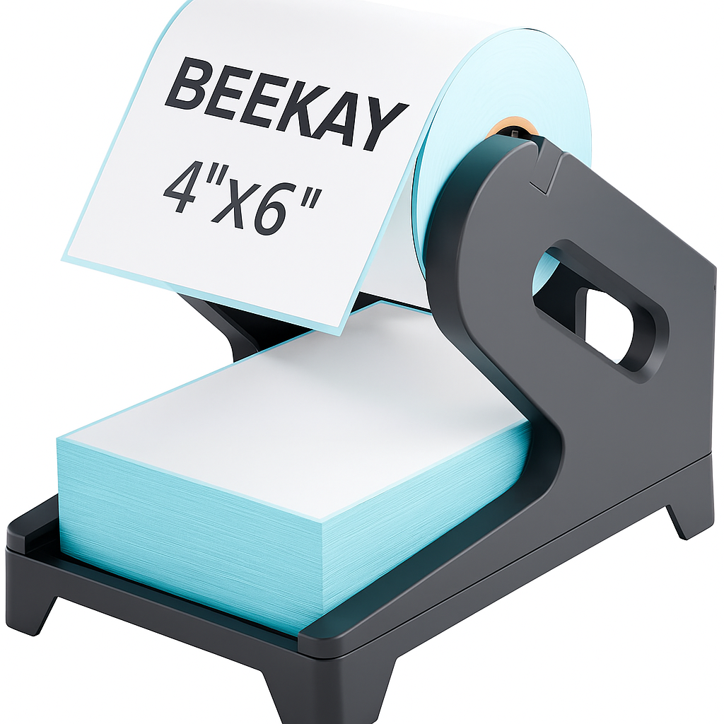 BEEKAY Thermal Label Holder Stand for Roll & Fan-Fold Labels Universal Label Holder for 4x6, 4x4, 3x5, 3x2, 2x1, Plastic Stand