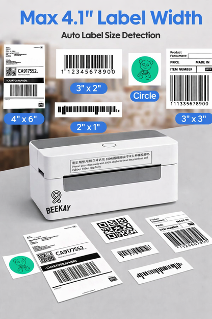 BEEKAY® USB Thermal Label Printer using COMPUTER can print 4×6,3x5,2x1,4x4 Adjustable Size 203 DPI, Compatible windows and mac for Shipping Barcode Label Ecommerce 1 Yr Warranty
