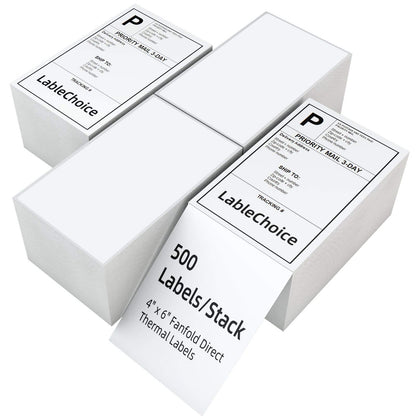 2000 LABELS (4 Stack of 500 Label) 4x6 (100x150 mm) Direct Thermal Label Stack Address, Shipping, Ecommerce, Labels