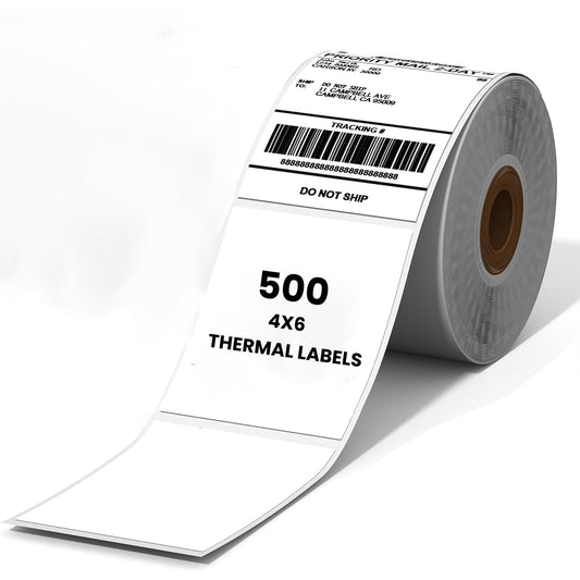 500 LABLELS (1 Roll of 500 Label) 4x6 (100x150 mm) Direct Thermal Label Stack Address, Shipping, Ecommerce, Labels